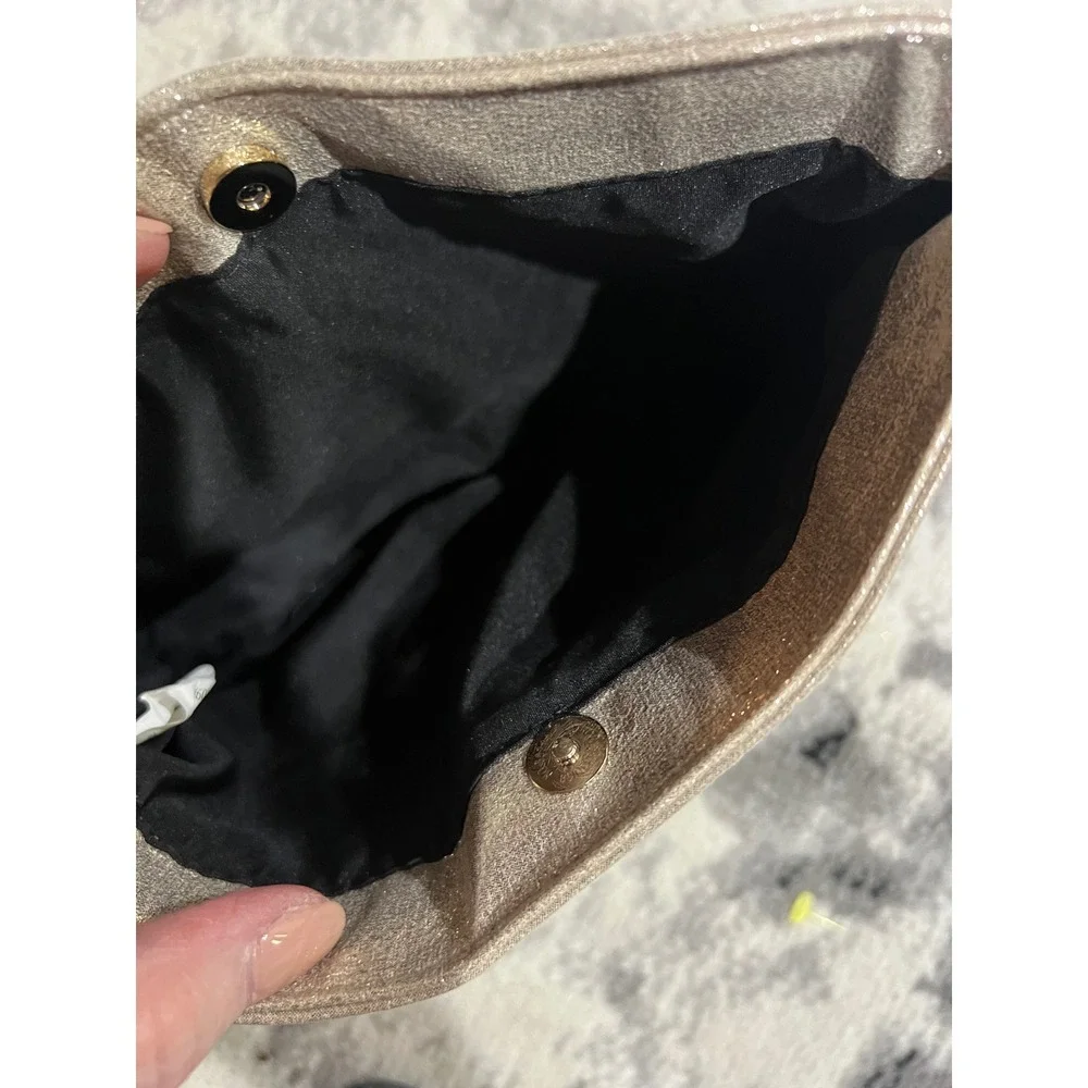 Victorias Secret Metallic Champagne Gold Ruffle Makeup‎ Bag Clutch Snap Closure